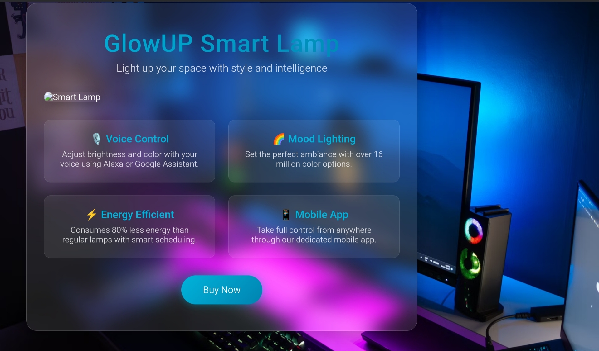 GlowUp Lamp landing page preview
